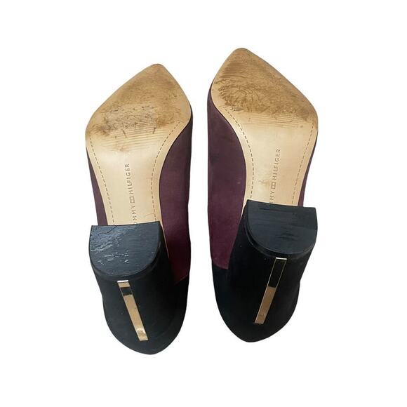 TOMMY HILFIGER Two-Tone Chunky Heels Strappy Black Burgundy - 8 1/2 - Picture 10 of 12